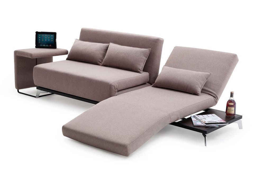 Stationary ultra-modern beige sofa bed w/ tables by J&M