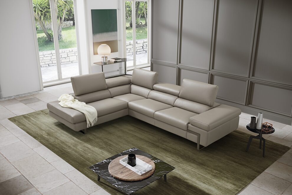 Italian-made taupe full leather contemporary sectional by J&M