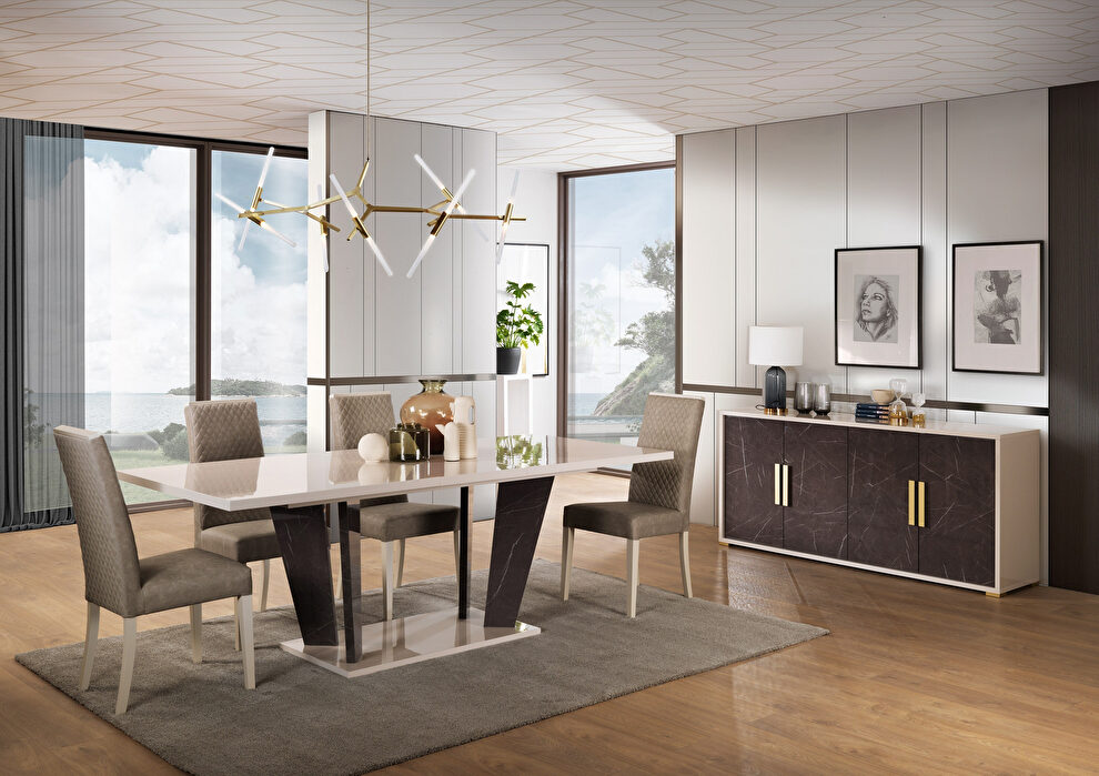 Pearl high gloss / brown marble dining table by J&M