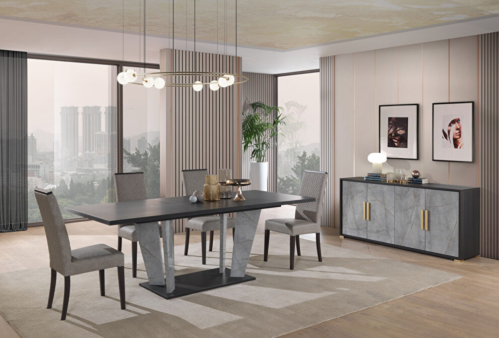 Gray marble / wenge veneer wood dining table by J&M