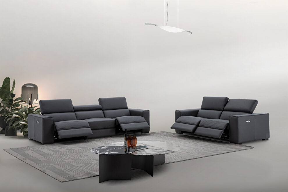 Power recliner full top leather sofa in blue gray by J&M