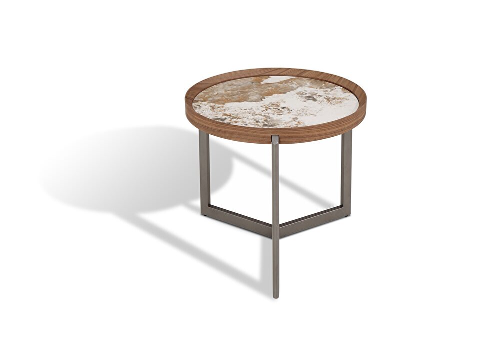 Walnut veneer century modern design low-profile end table by J&M