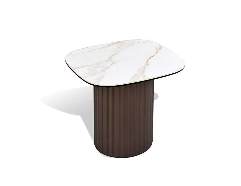 Gold ceramic top / wood bronze base end table by J&M
