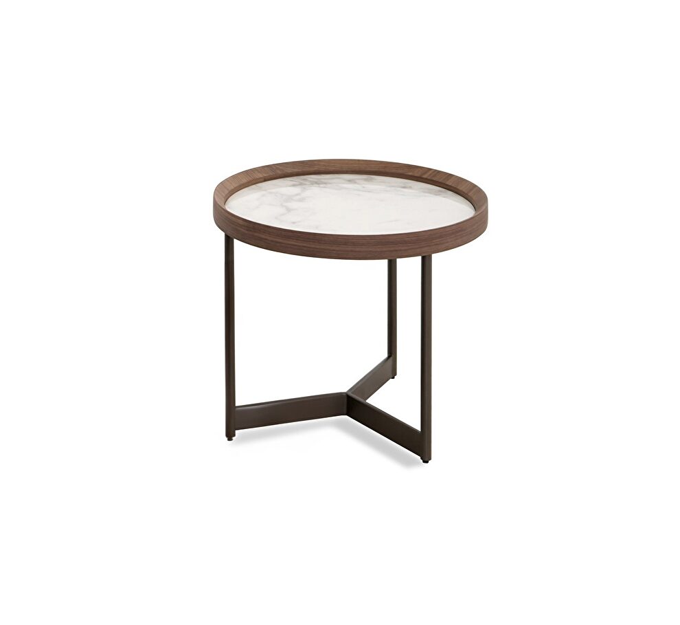 Round wood veneer end table w/ ceramic top by J&M