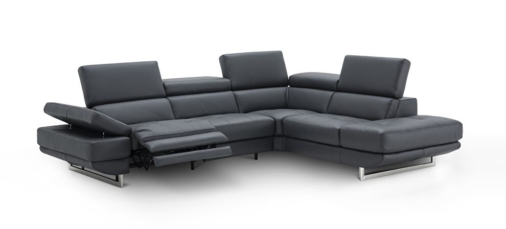 Blue gray leather right-facing power recliner sectional sofa by J&M