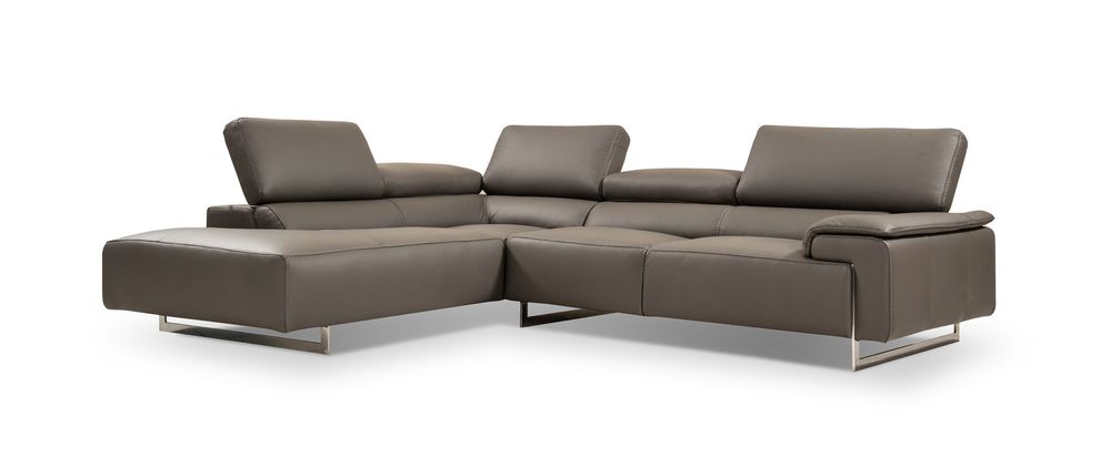 Italian-made gray thick leather sectional sofa by J&M