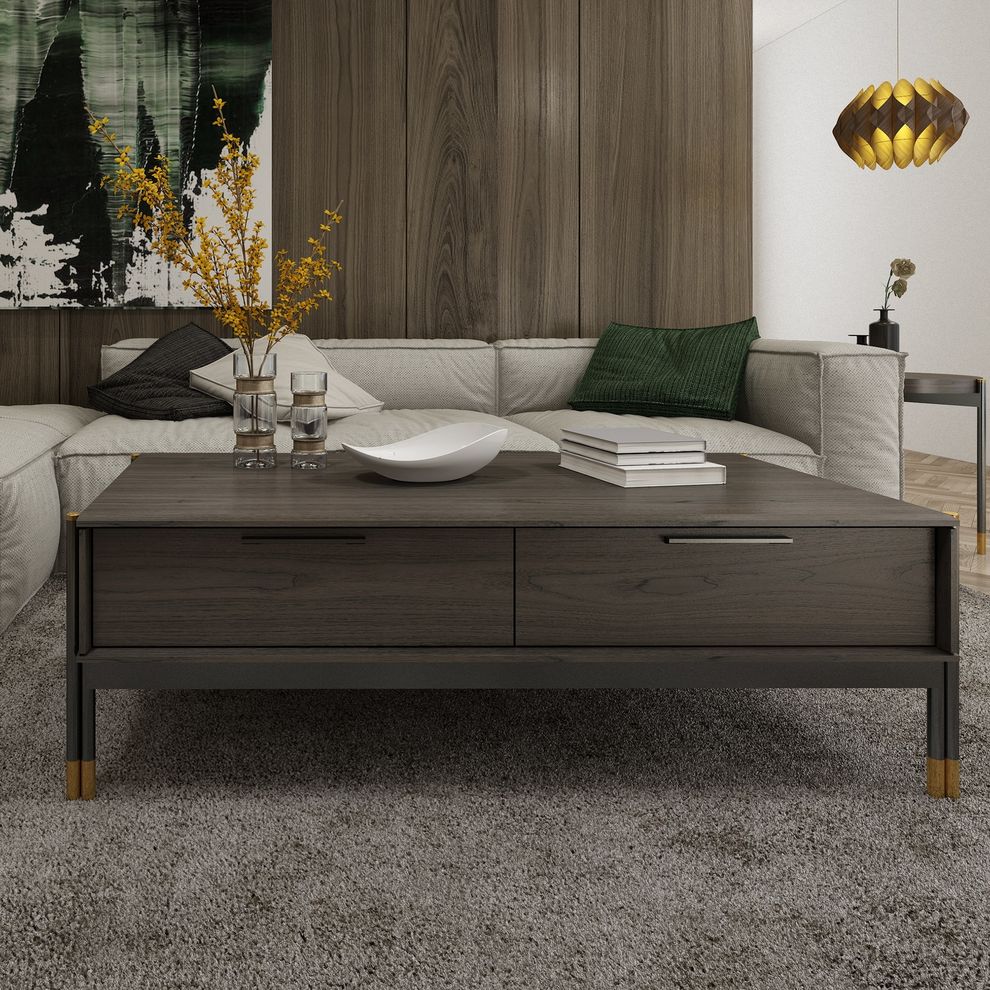 Contemporary slim design solid wood coffee table by J&M