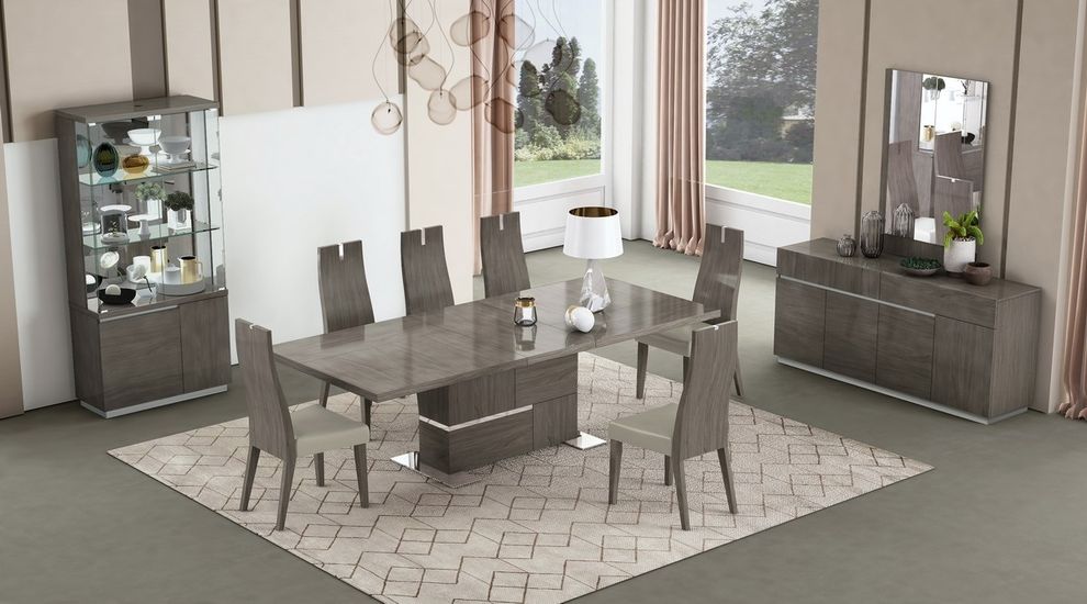 Contemporary gray laquer dining table w/ extension by J&M