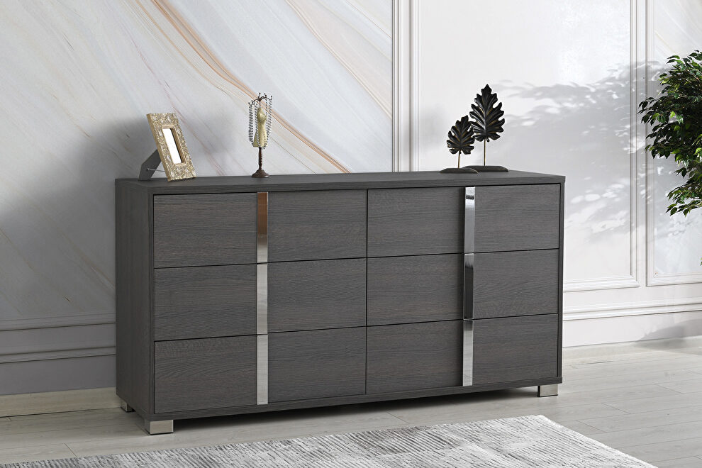 Contemporary sleek stylish gray / chrome dresser by J&M