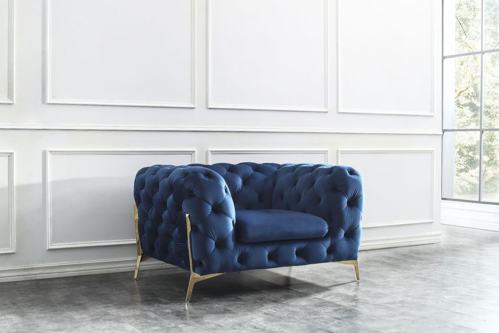 Navy blue fabric tufted stylish modern chair by J&M