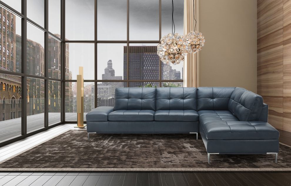 Modern stitched leather sectional with storage in blue by J&M