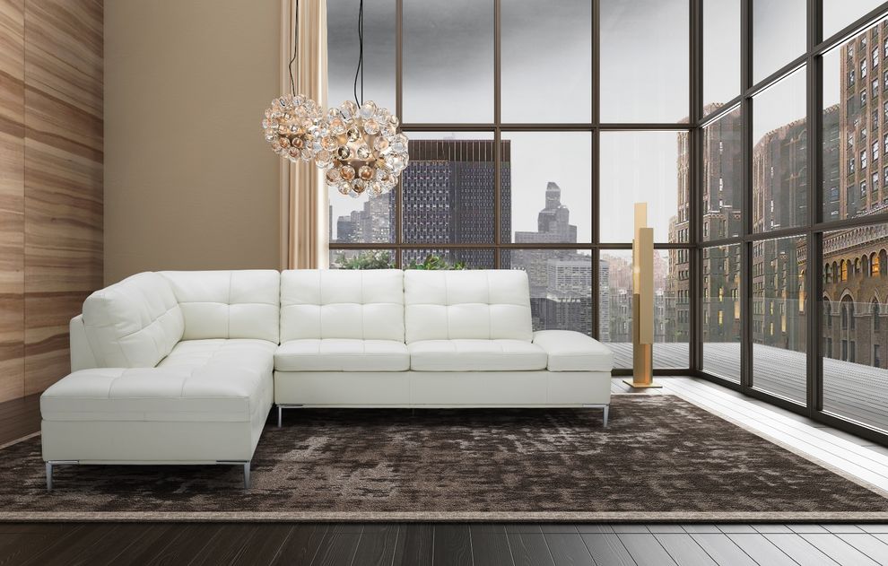 Modern stitched leather sectional with storage in white by J&M