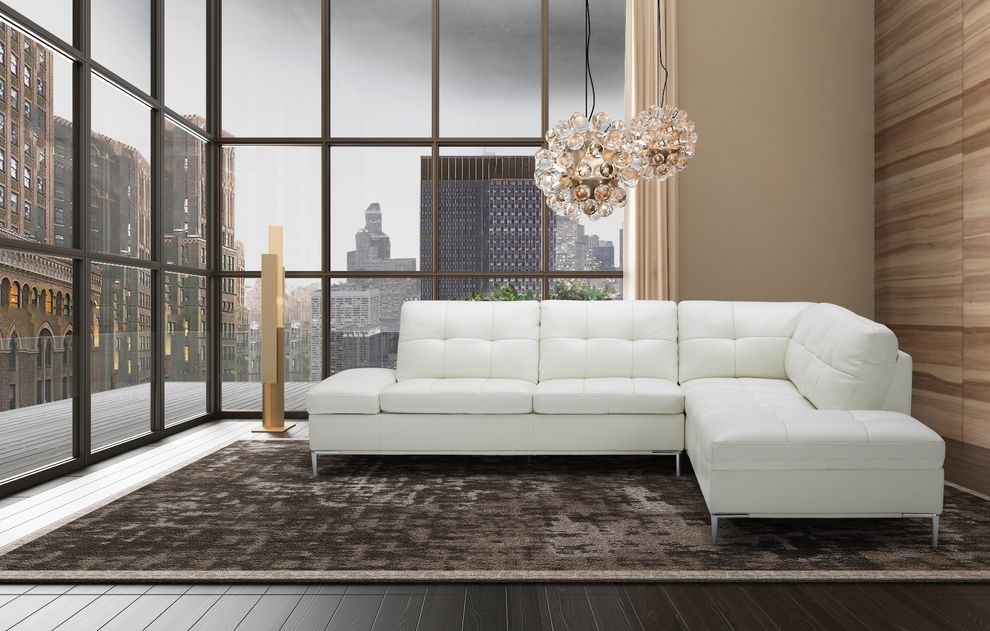 Modern stitched leather sectional with storage in white by J&M