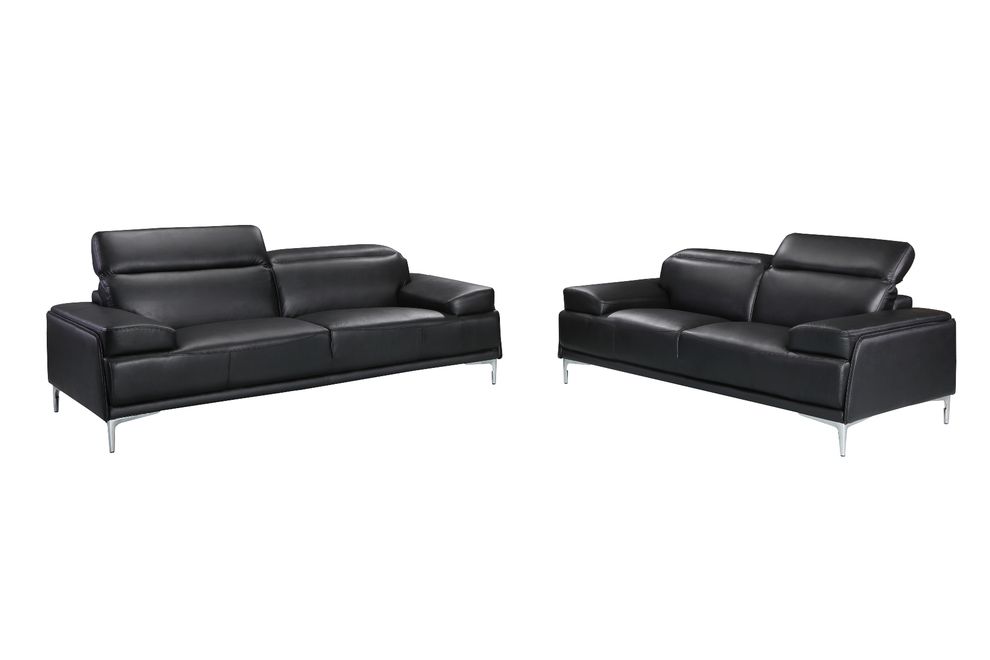 Modern stylish adjustable headrest black leather sofa by J&M