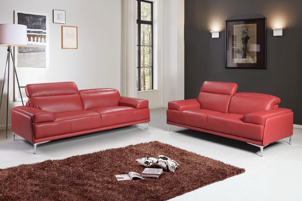 Modern stylish adjustable headrest red leather sofa by J&M