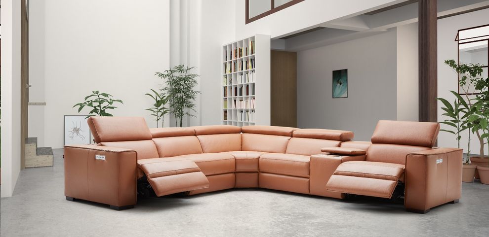 Full Italian leather recliner sectional in caramel by J&M
