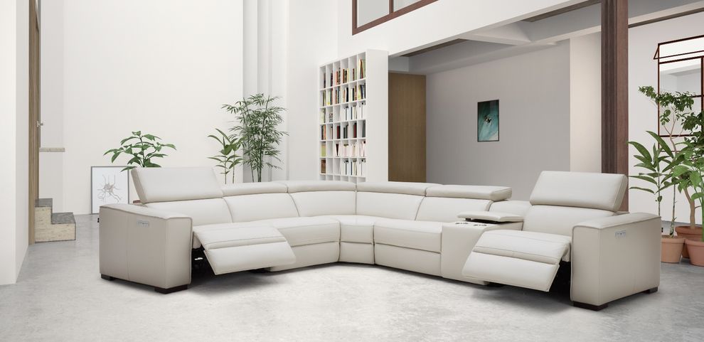 Full Italian leather recliner sectional in silver gray by J&M
