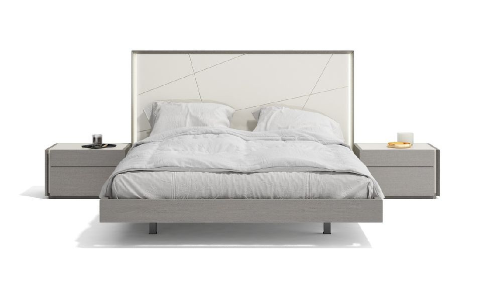 Gray glossy ultra-modern platform king bed by J&M