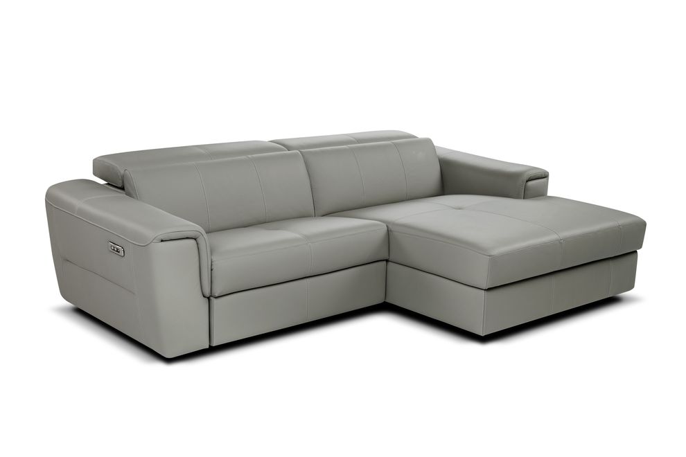 Top grain gray leather reclining contemporary sectional by J&M