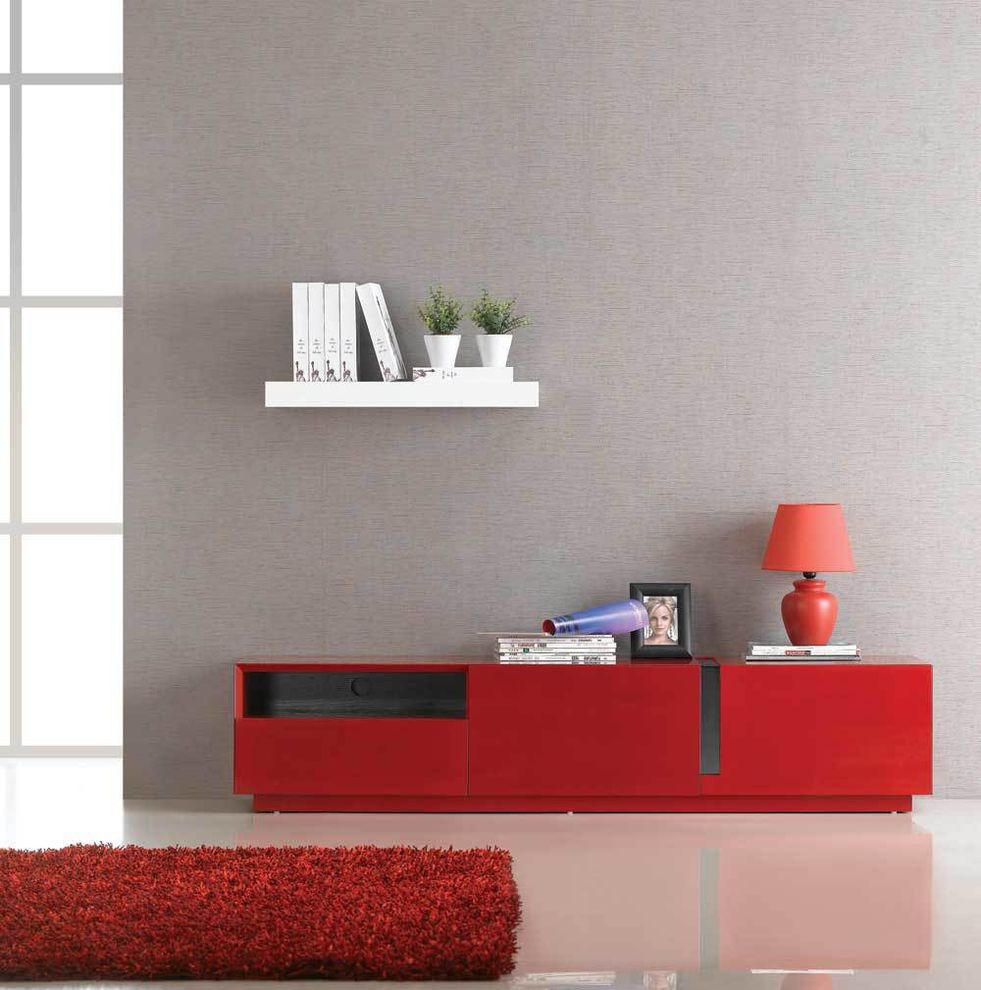 Modern high-gloss TV Stand in red lacquer by J&M