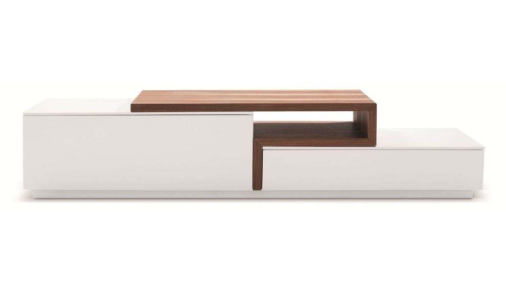 White lacquer / walnut wood modern TV Stand by J&M