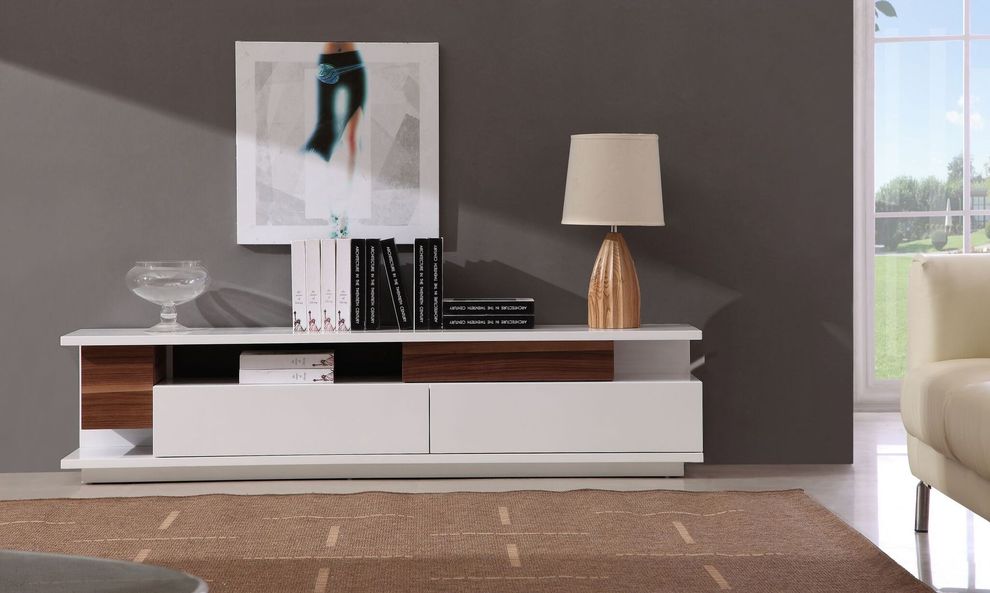 Modern high-gloss tv stand in white / walnut by J&M