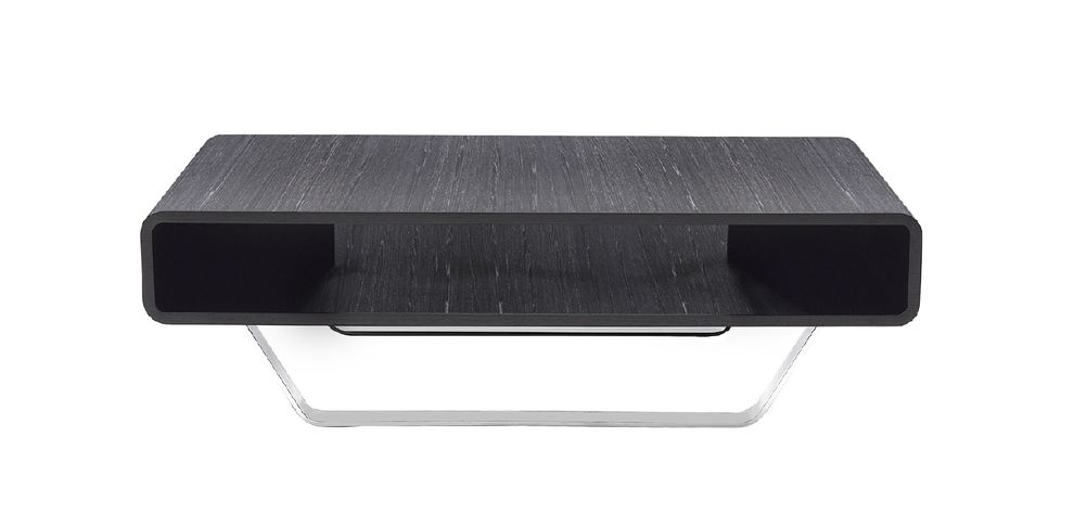 Gray curved wood coffee table w/ chromed legs by J&M