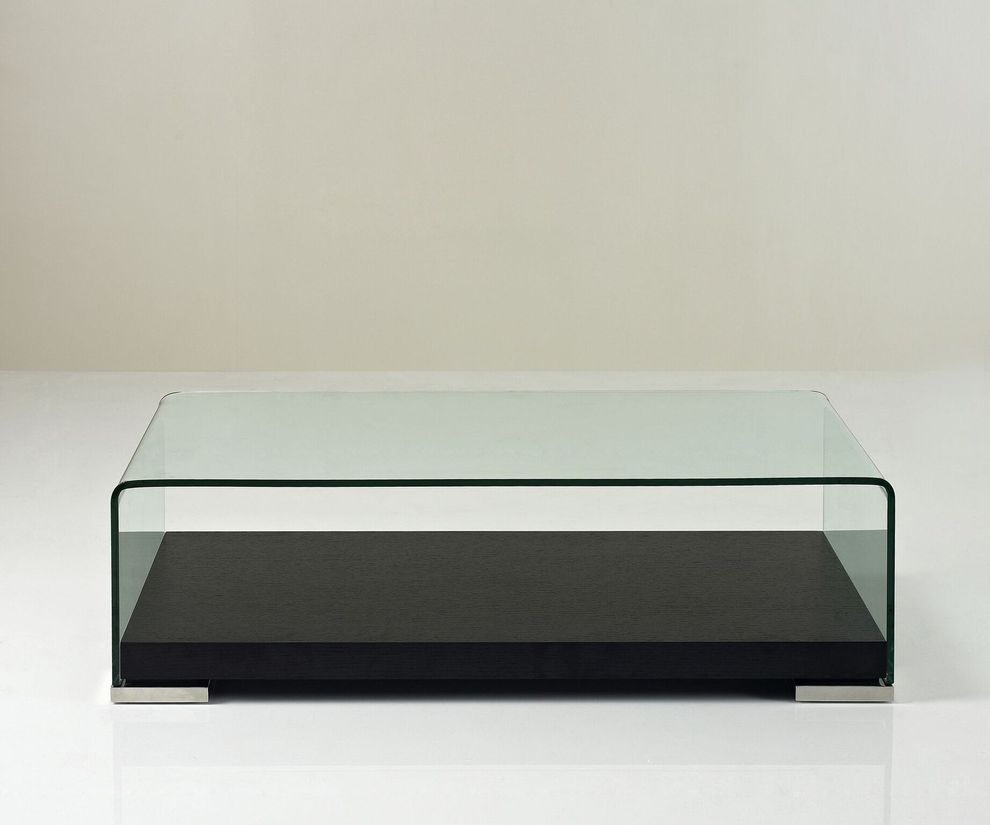 Modern coffee table w/ curved glass top by J&M