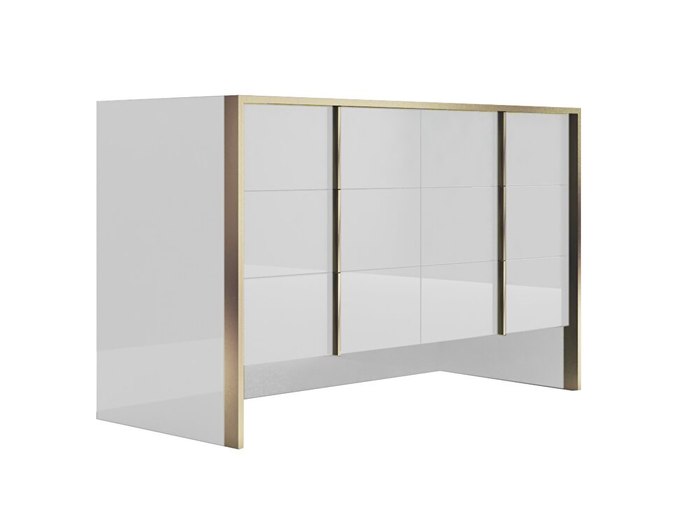 Contemporary sleek white dresser w/ golden trim by J&M