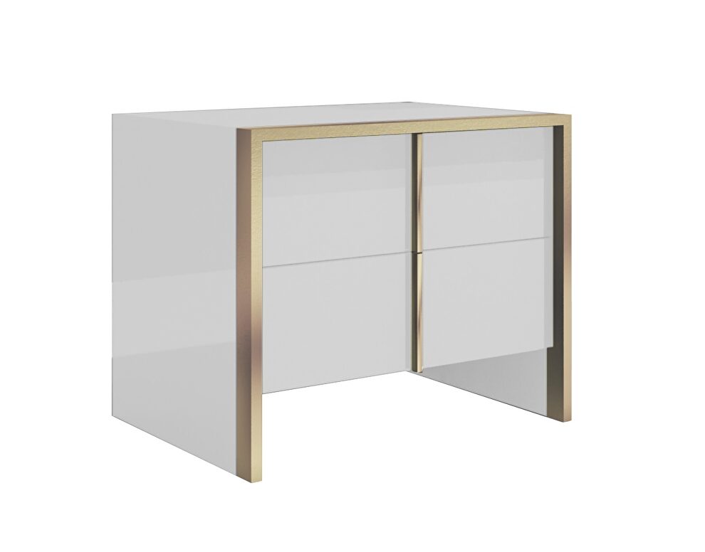 Contemporary sleek white nightstand w/ gold trim by J&M