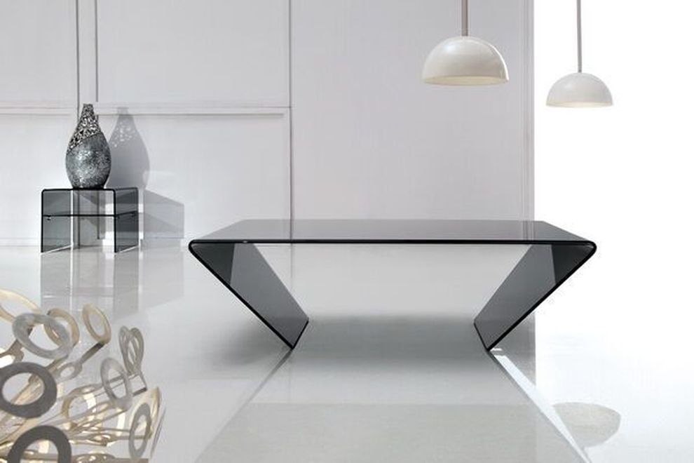 Shaped glass gray coffee table by J&M