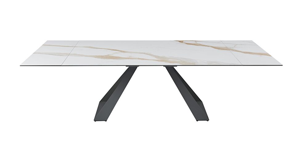 Matte white ceramic top w/ brown veins dining table by J&M