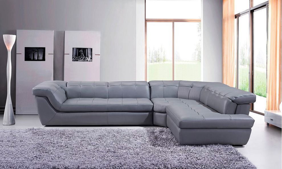 Italian gray leather tufted sectional sofa by J&M