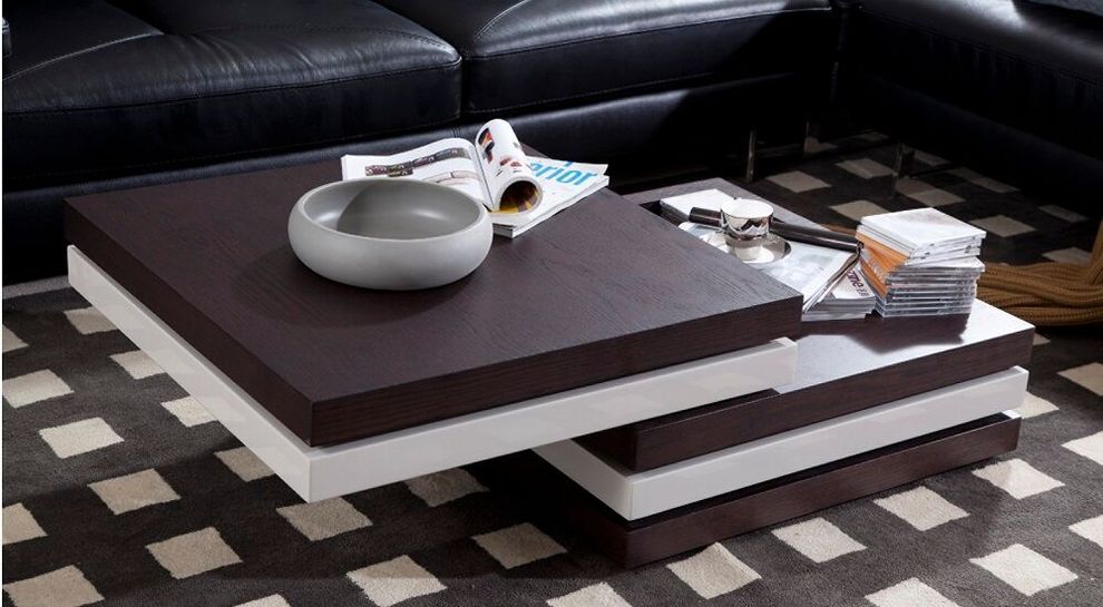 Rotary tiered coffee table in dark gray / walnut by J&M