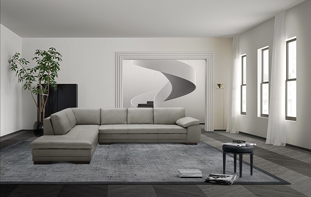 Gray full Italian leather sectional sofa by J&M