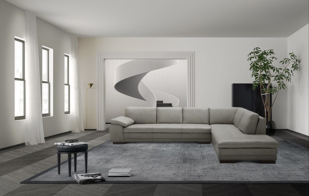 Light gray full Italian leather sectional sofa by J&M