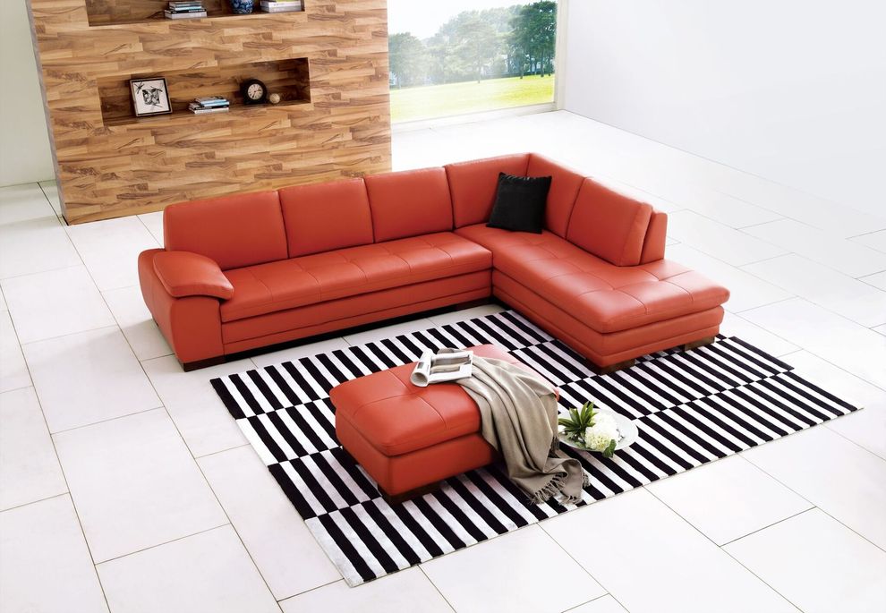 Orange pumpkin full Italian leather sectional sofa by J&M