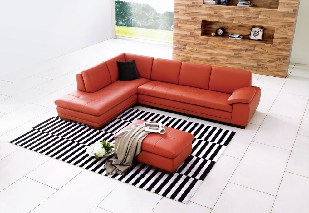 Orange pumpkin full Italian leather sectional sofa by J&M
