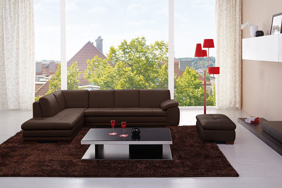Dark brown full Italian leather sectional sofa by J&M
