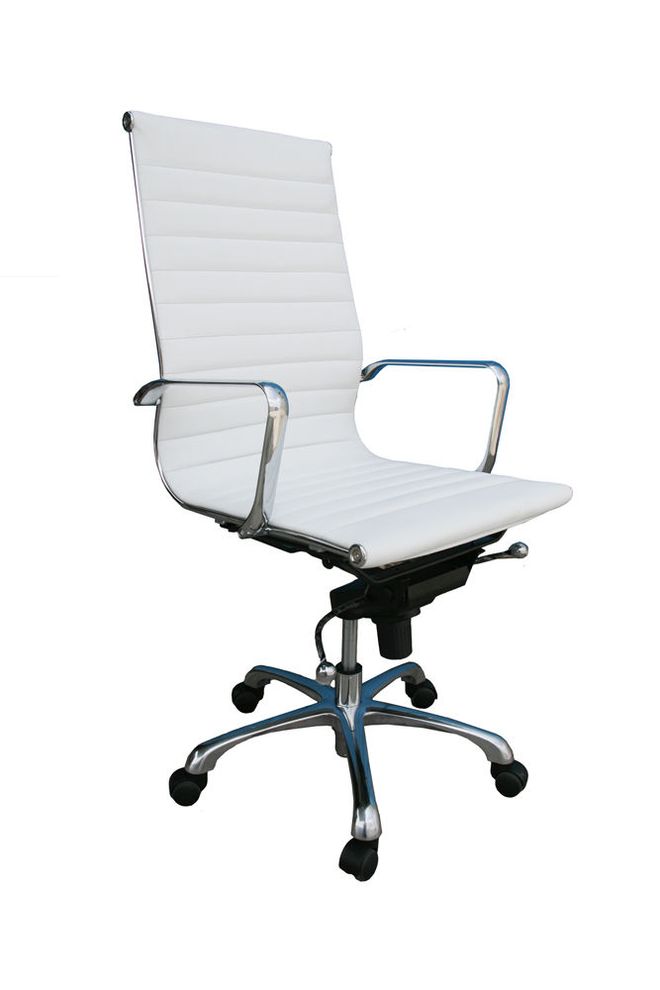 High back white leather modern office chair by J&M