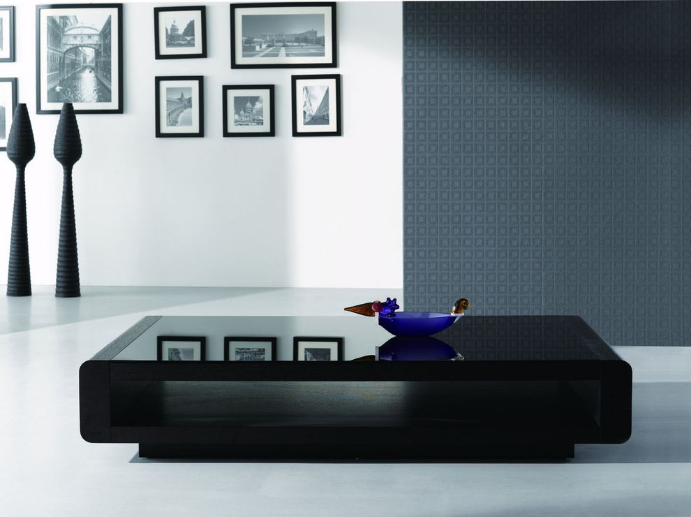 Wenge strict design top glass coffee table by J&M