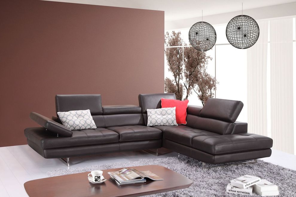 Adjustable armrests compact coffee leather sectional by J&M