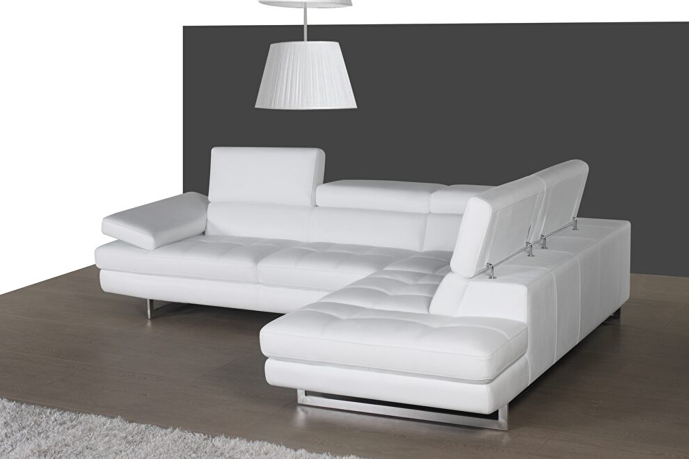 Adjustable armrests compact white leather sectional by J&M