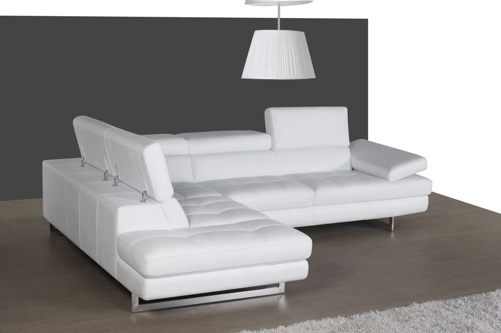 Adjustable armrests compact white leather sectional by J&M