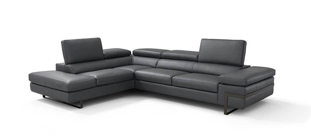 Contemporary dark gray leather sectional in low-profile by J&M