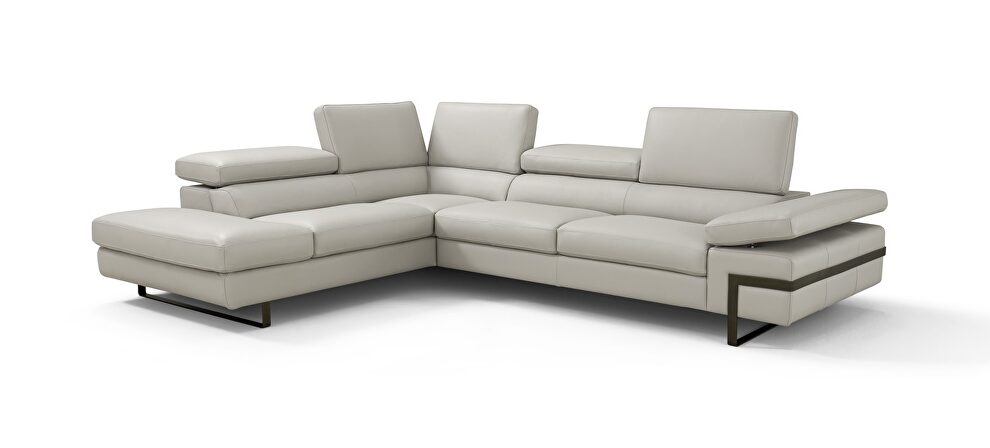 Contemporary light gray leather sectional in low-profile by J&M