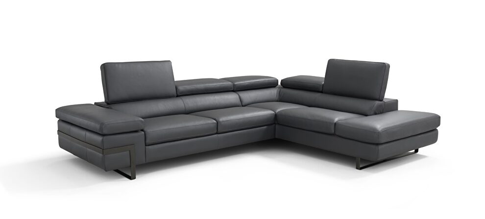 Contemporary dark gray leather sectional in low-profile by J&M