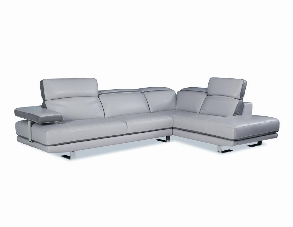 Gray trim Italian top grain leather sectional sofa by J&M