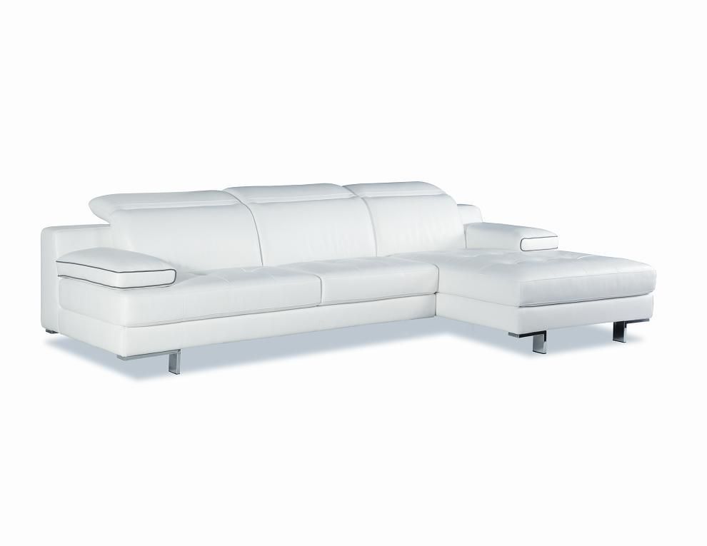 White & gray pipping top grain leather sectional by J&M