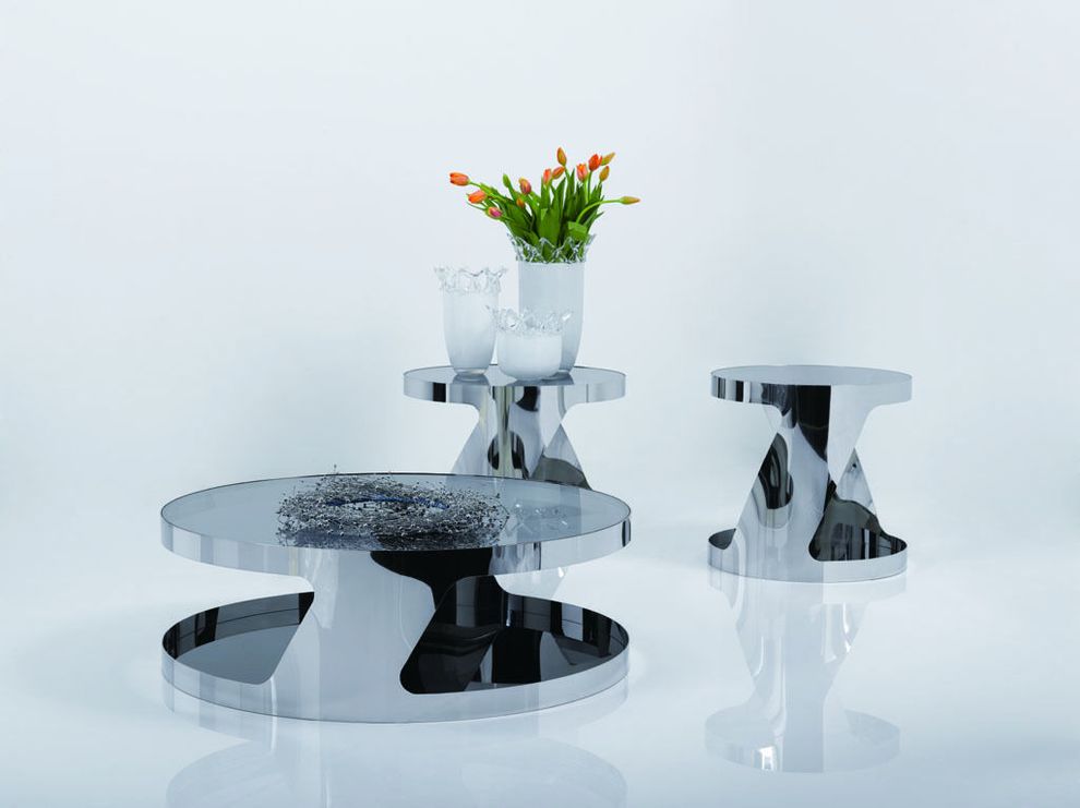 Steel / glass low round modern coffee table by J&M